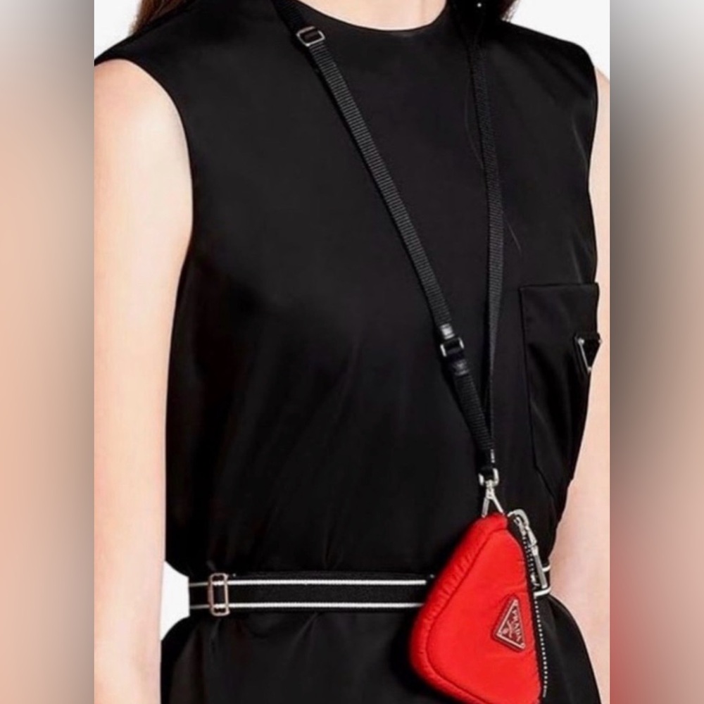 PRADA Red Tessuto Nylon Mini Triangle Lanyard Pouch Bag